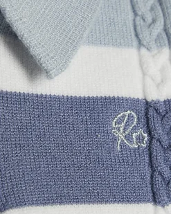 Baby Boys Blue Knitted Stripe Polo Shirt Set