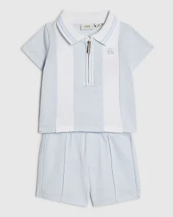 Baby Boys Blue Stripe Polo Shirt Set