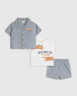 Baby Boys Blue Stripe Tiger Shirt Set