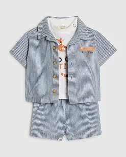 Baby Boys Blue Stripe Tiger Shirt Set