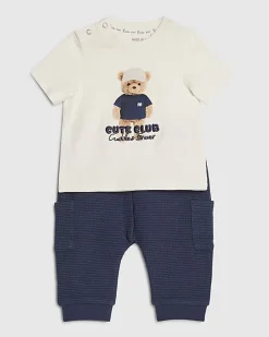 Baby Boys Cream Super Cute Bear T-Shirt Set
