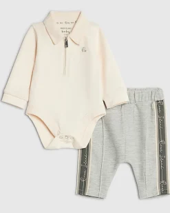Baby Boys Cream Zip Bodysuit Trouser Set