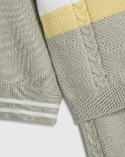 Baby Boys Green Knitted Stripe Polo Shirt Set
