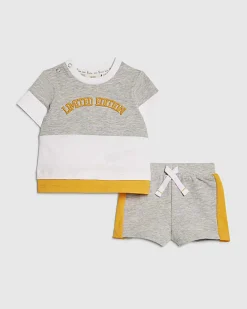 Baby Boys Grey Colour Blocked Shorts Set
