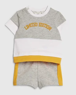 Baby Boys Grey Colour Blocked Shorts Set