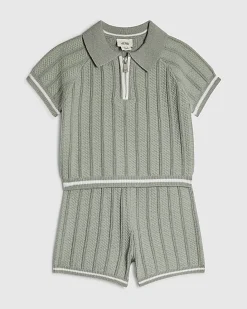 Baby Boys Khaki Knitted Polo Set
