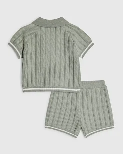 Baby Boys Khaki Knitted Polo Set