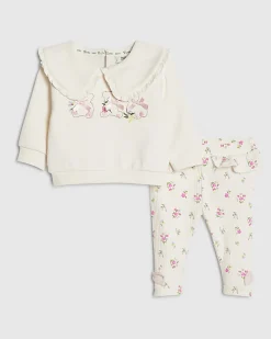 Baby Girl Cream Ditsy Bear Sweatshirt Set