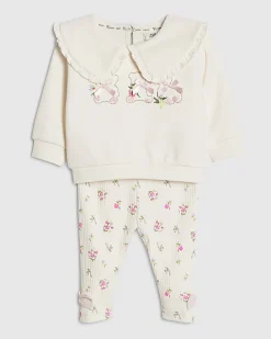 Baby Girl Cream Ditsy Bear Sweatshirt Set