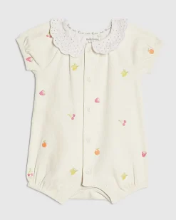 Baby Girls Beige Collared Fruit Romper