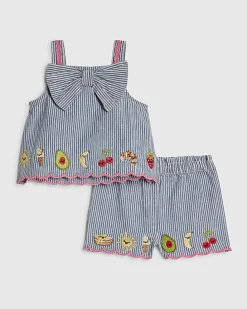 Baby Girls Blue Stripe Bow Cami set