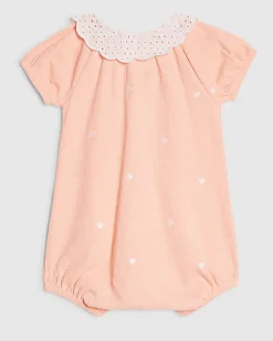 Baby Girls Coral Collared Heart Romper