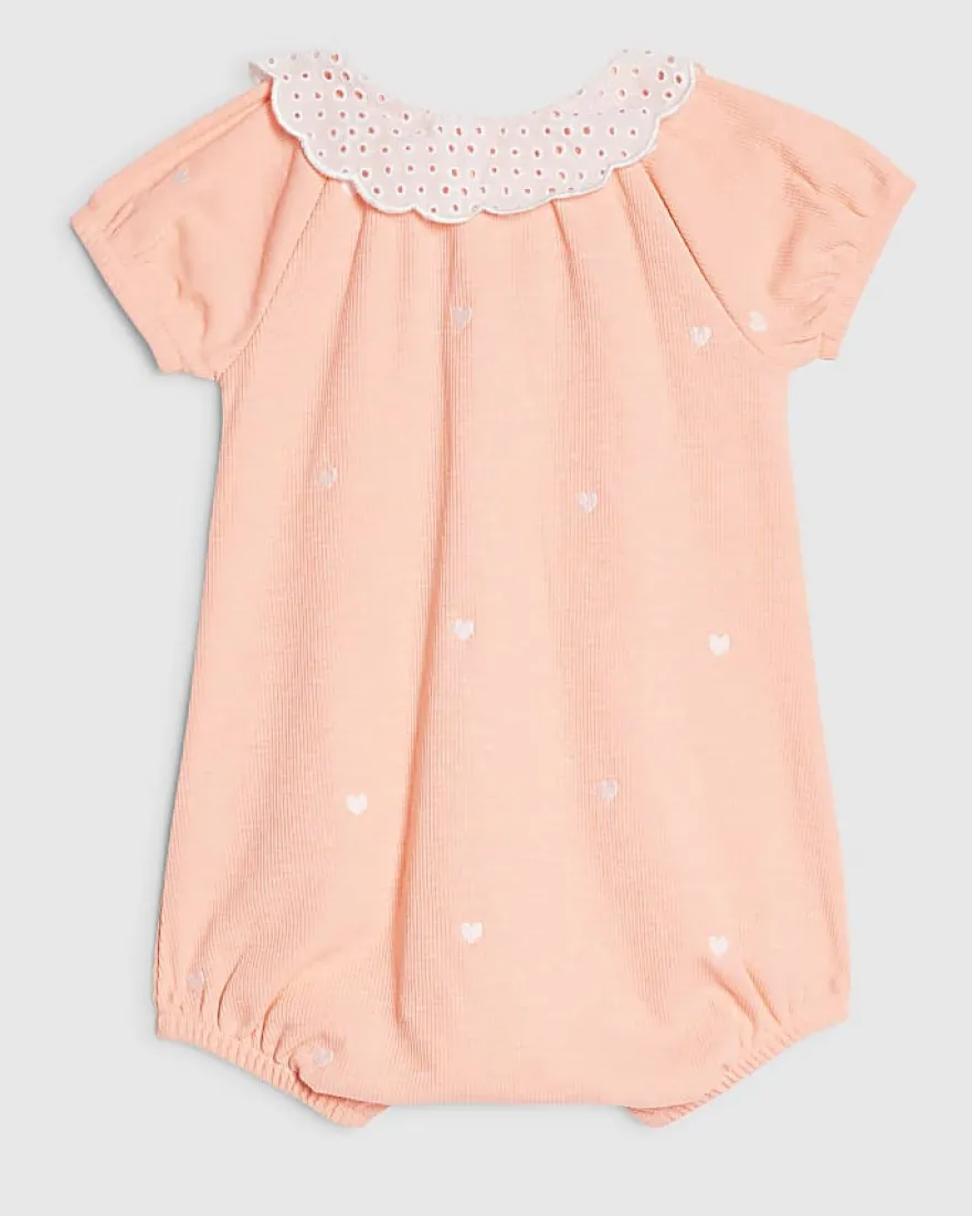 Baby Girls Coral Collared Heart Romper