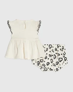 Baby Girls Cream Bow Peplum Ribbed Top Set