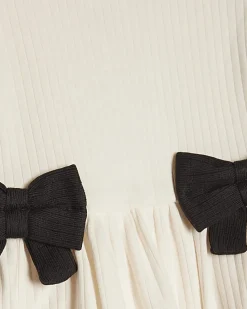 Baby Girls Cream Bow Peplum Ribbed Top Set