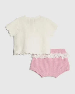 Baby Girls Cream 3D Flower Shorts Set