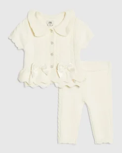 Baby Girls Cream Peplum Cardigan Set
