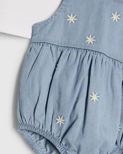 Baby Girls Denim Daisy Romper 3 Piece Set