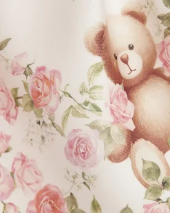 Baby Girls Pink Bear Bow Floral Dress