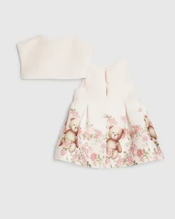 Baby Girls Pink Bear Bow Floral Dress