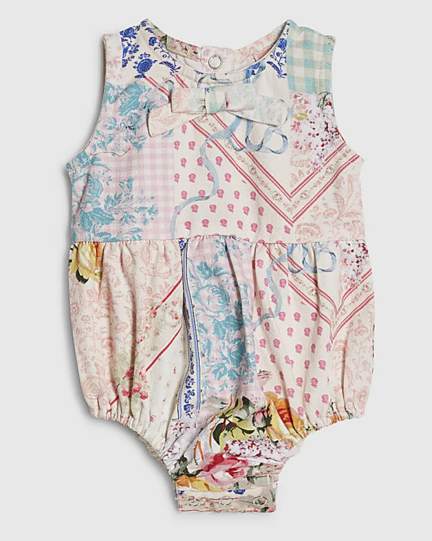 Baby Girls Pink Patchwork Cotton Romper