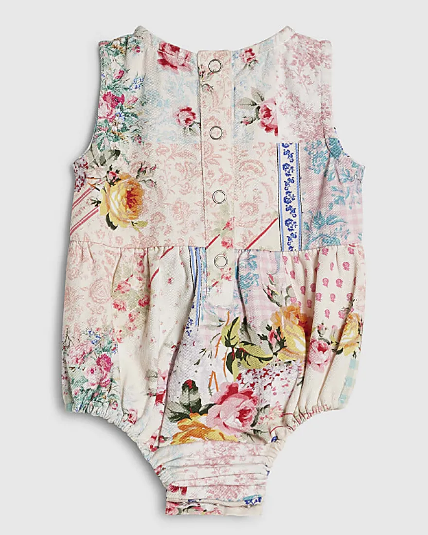 Baby Girls Pink Patchwork Cotton Romper