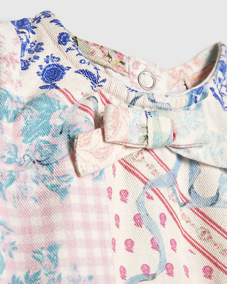 Baby Girls Pink Patchwork Cotton Romper