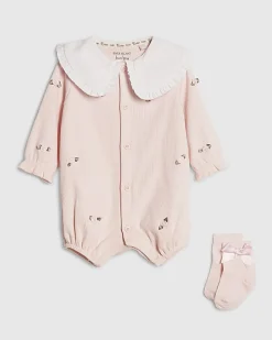 Baby Girls Pink Rose Bodysuit And Socks Set