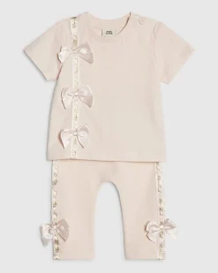 Baby Girls Pink Satin Bow T-Shirt Set