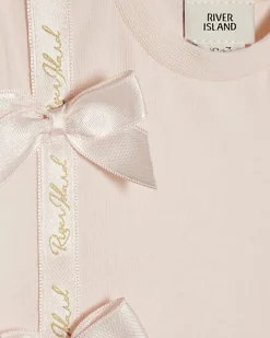Baby Girls Pink Satin Bow T-Shirt Set