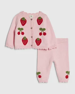 Baby Girls Pink Strawberry Cardigan Set