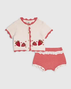 Baby Girls Pink Strawberry Cardigan Set