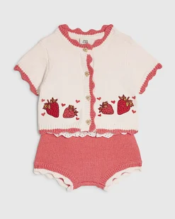 Baby Girls Pink Strawberry Cardigan Set