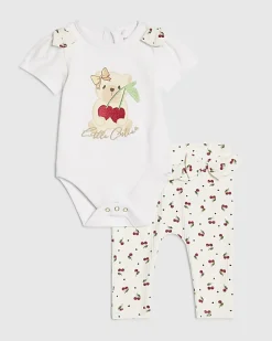Baby Girls White Cutie Cherry Bear Top Set