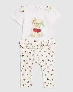 Baby Girls White Cutie Cherry Bear Top Set