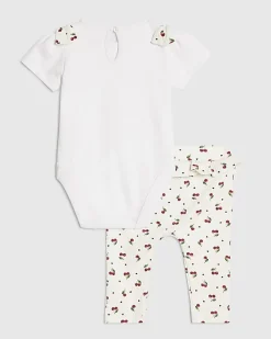 Baby Girls White Cutie Cherry Bear Top Set