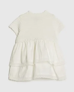 Baby Girls White Hybrid Knit Broderie Dress