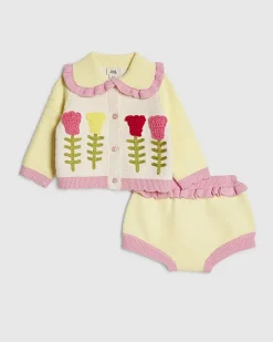 Baby Girls Yellow Tulip Knit Bloomer Set