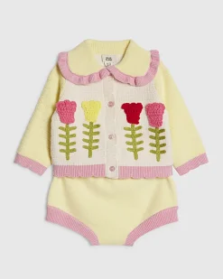 Baby Girls Yellow Tulip Knit Bloomer Set