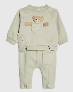 Baby Khaki Bear Pocket Sweatshirt Set