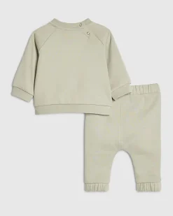 Baby Khaki Bear Pocket Sweatshirt Set