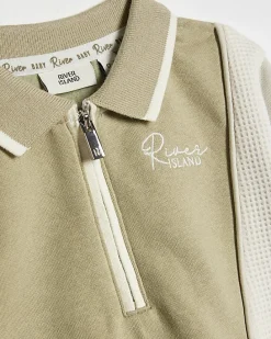 Baby Khaki Colour Blocked Sweatshirt Set
