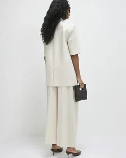 Beige Ankle Grazer Tailored Trousers