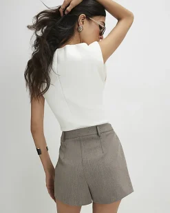 Beige Asymmetric Pocket Front Skort