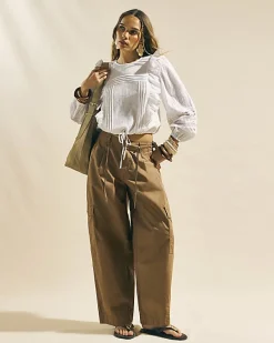 Beige Barrel Leg Cargo Trousers