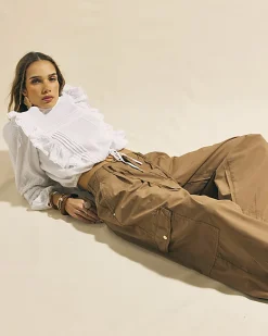 Beige Barrel Leg Cargo Trousers