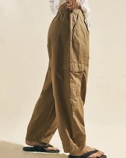 Beige Barrel Leg Cargo Trousers