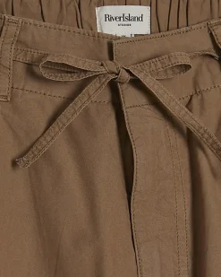 Beige Barrel Leg Cargo Trousers