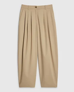Beige Barrel Leg Tailored Trousers