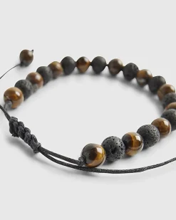 Beige Beaded Tigers Eye Pull Bracelet